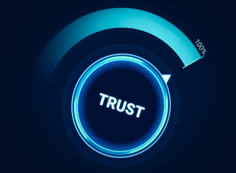 Hundred Percent trust meter background with blue glowing lights.